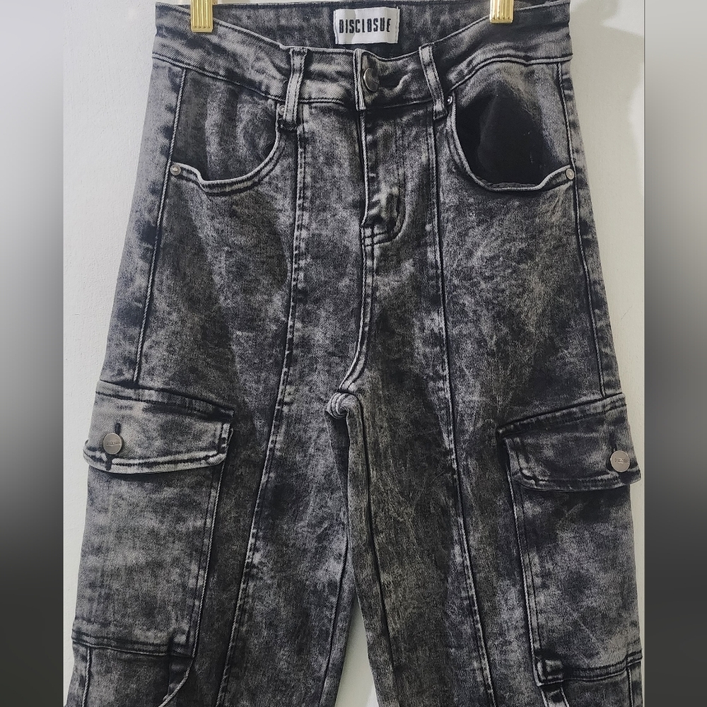 Disclosure Edikted Black Acid Wash Cargo Jeans, Size 26, Denim. - Picture 5 of 9
